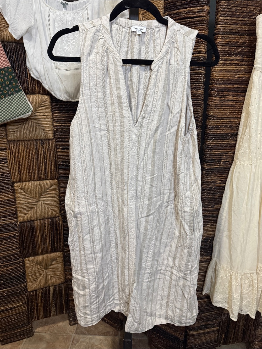 Splendid Ivory Striped Sleeveless V-Neck Shift Dress
